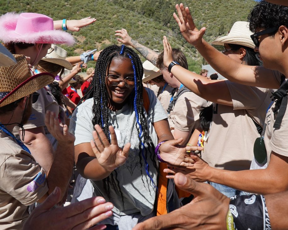 greeting a camper at camp cartwheel